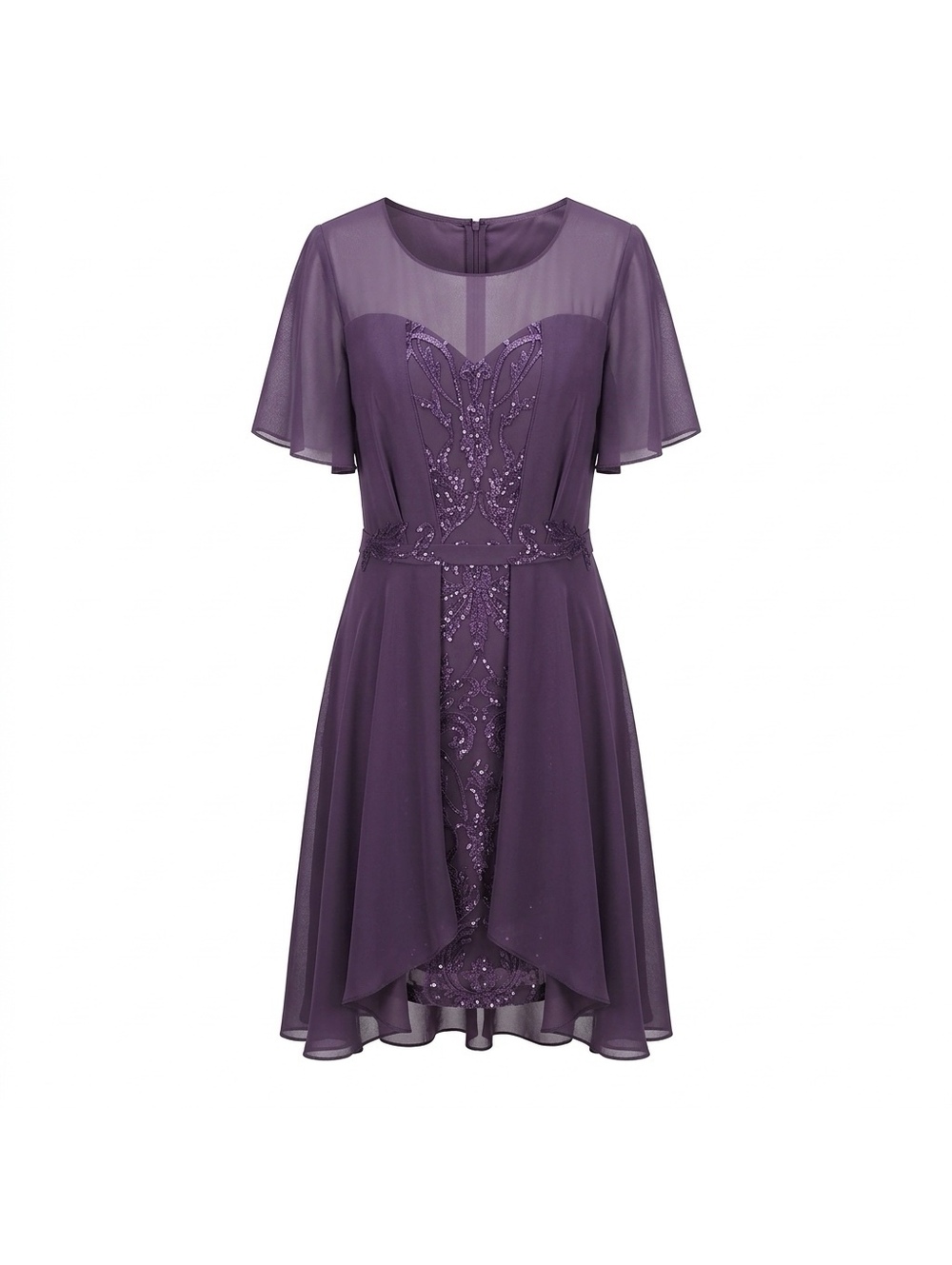 JJ House Purple chiffon embellished short sleeve dress